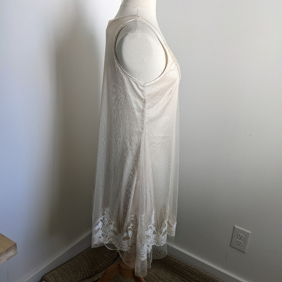 CREAM Slip Dress with Mesh and Lace Overlay M Coquette Lingerie Style - Picture 8 of 12